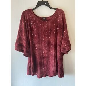Sami & Jo Plum NWT Stretchy 1X Bohemian Sparkle Embroidered Festival Top‎ Boho